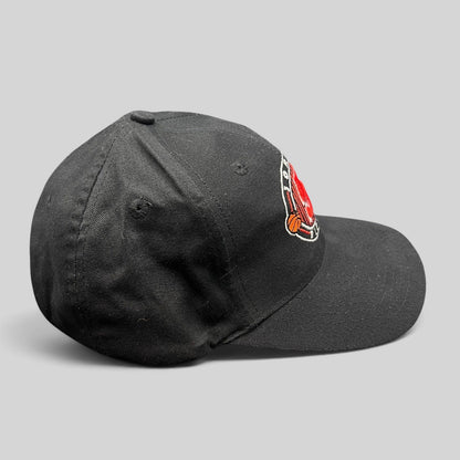 Raree Finds vintage Chicago Bulls 5th championship snapback hat by Sports Specialties in black with red embroidery.