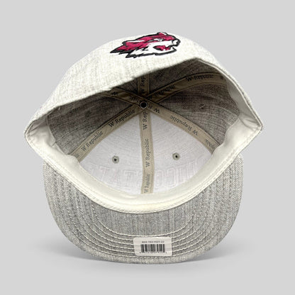 Raree Finds Chico State Wildcats fitted hat interior showing heather gray wool blend fabric and embroidered logo