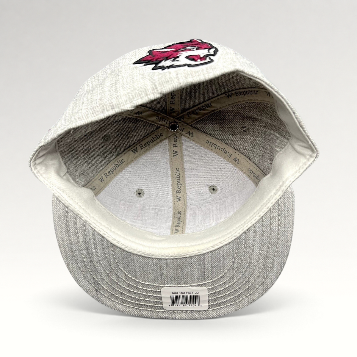 Raree Finds Chico State Wildcats fitted hat interior showing heather gray wool blend fabric and embroidered logo