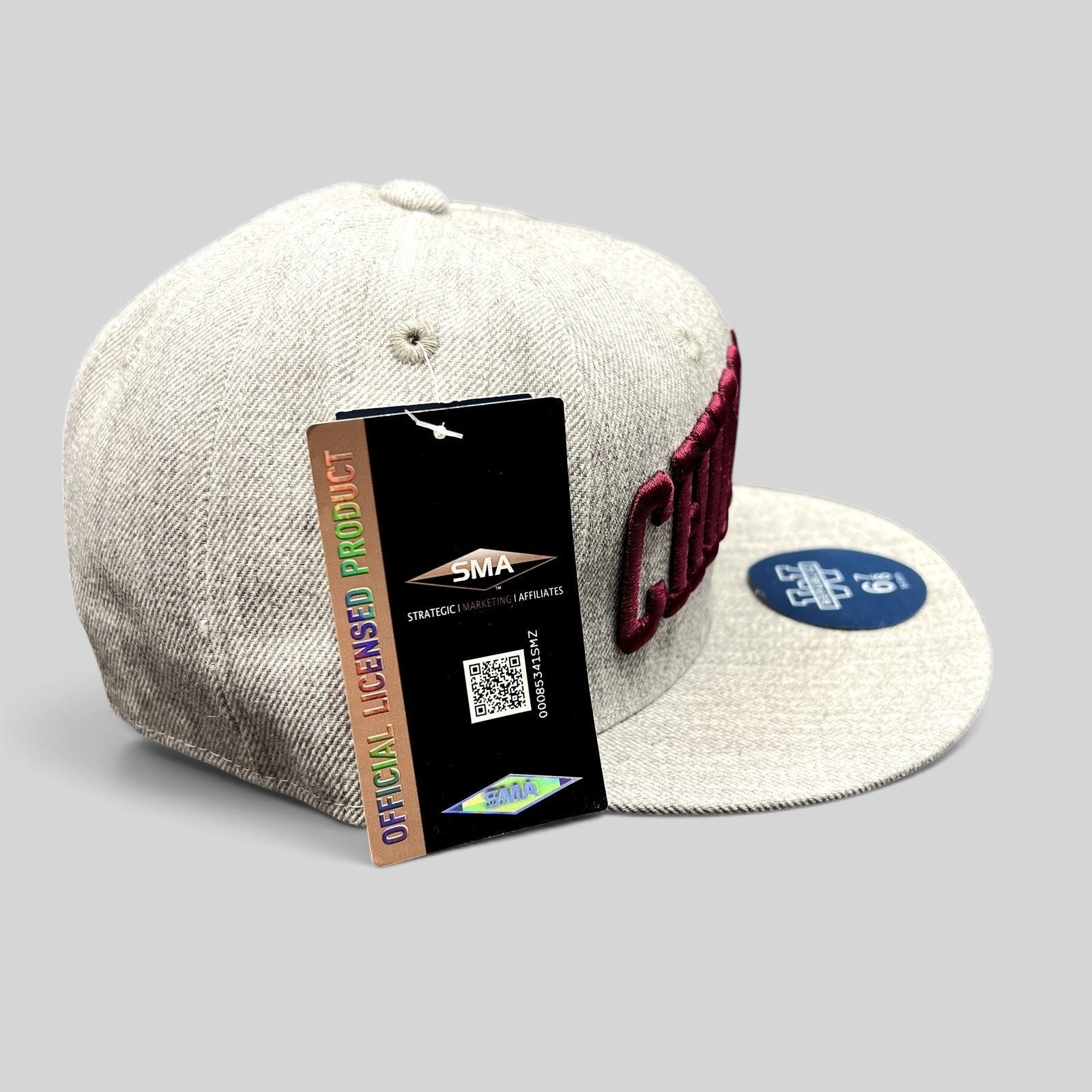 Raree Finds Chico State Wildcats heather gray fitted hat with maroon raised embroidery and official product tag