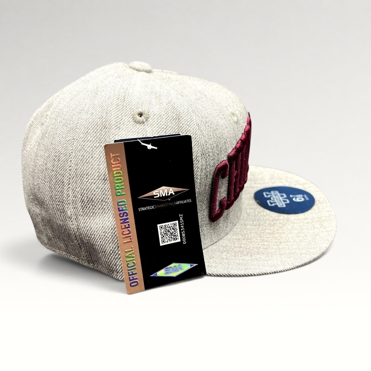 Raree Finds Chico State Wildcats heather gray fitted hat with maroon raised embroidery and official product tag