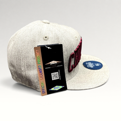 Raree Finds Chico State Wildcats heather gray fitted hat with maroon raised embroidery and official product tag