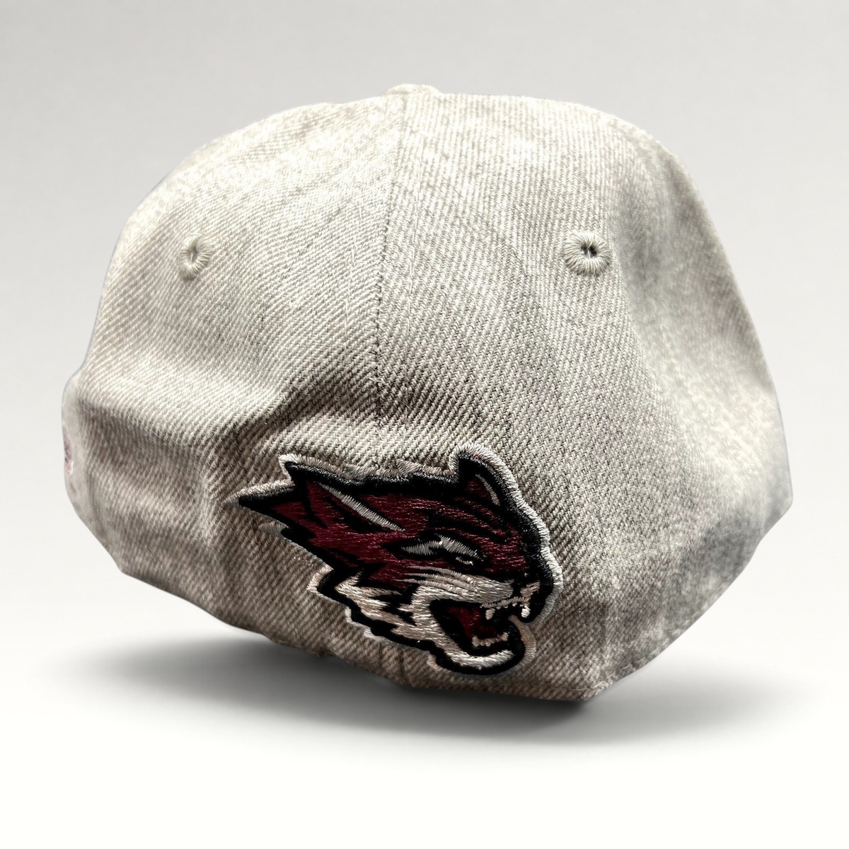 Raree Finds Chico State Wildcats fitted hat in heather gray with maroon embroidered logo on the back