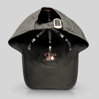 Raree Finds City On Fire cast and crew New Era 9TWENTY black cotton hat showing interior branding and strapback