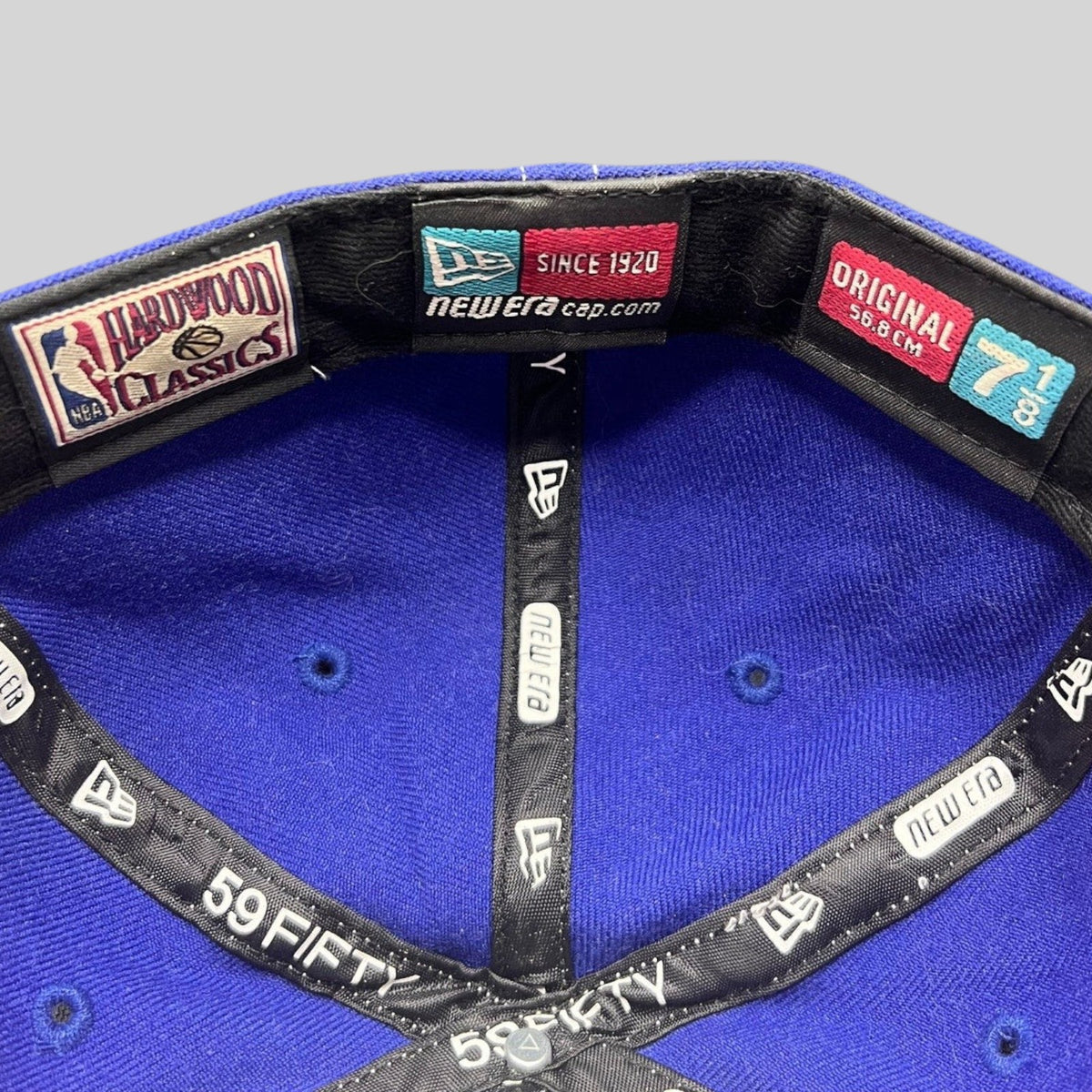 Raree Finds vintage New Era 59FIFTY Cleveland Cavaliers hat interior showing Hardwood Classics and size 7 1/8 tags