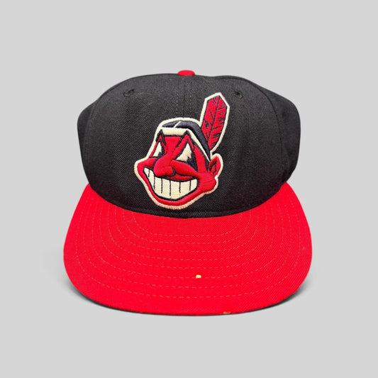 Raree Finds vintage New Era 59FIFTY Cleveland Indians wool fitted hat with embroidered Chief Wahoo logo