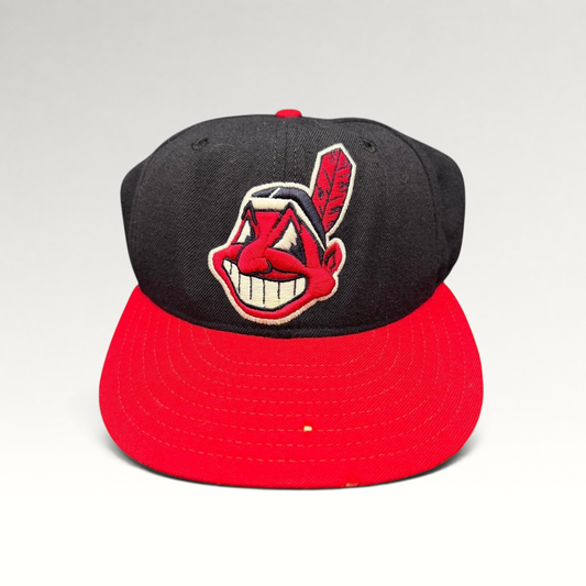 Raree Finds vintage New Era 59FIFTY Cleveland Indians wool fitted hat with embroidered Chief Wahoo logo