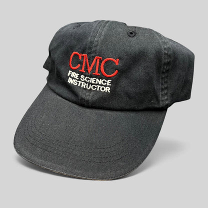 Raree Finds black cotton strapback hat featuring CMC Fire Science Instructor embroidery in red and white thread