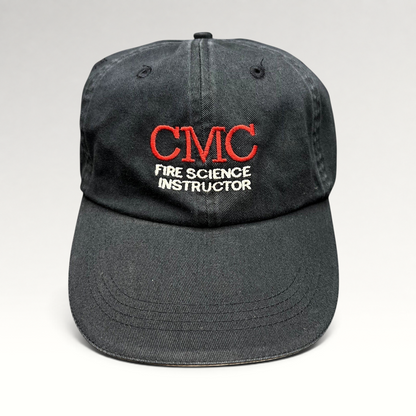 Raree Finds black cotton CMC Fire Science Instructor hat with red and white embroidered logo on the front