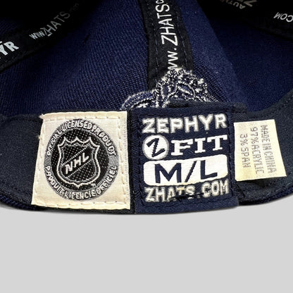 Raree Finds Colorado Avalanche Zephyr Z-Fit hat interior label showing NHL branding and size M/L tag