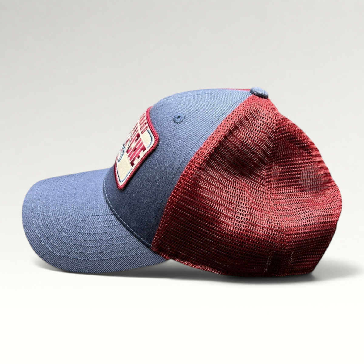 Raree Finds Colorado Avalanche NHL trucker snapback hat with blue crown, maroon mesh back, and embroidered logo patch