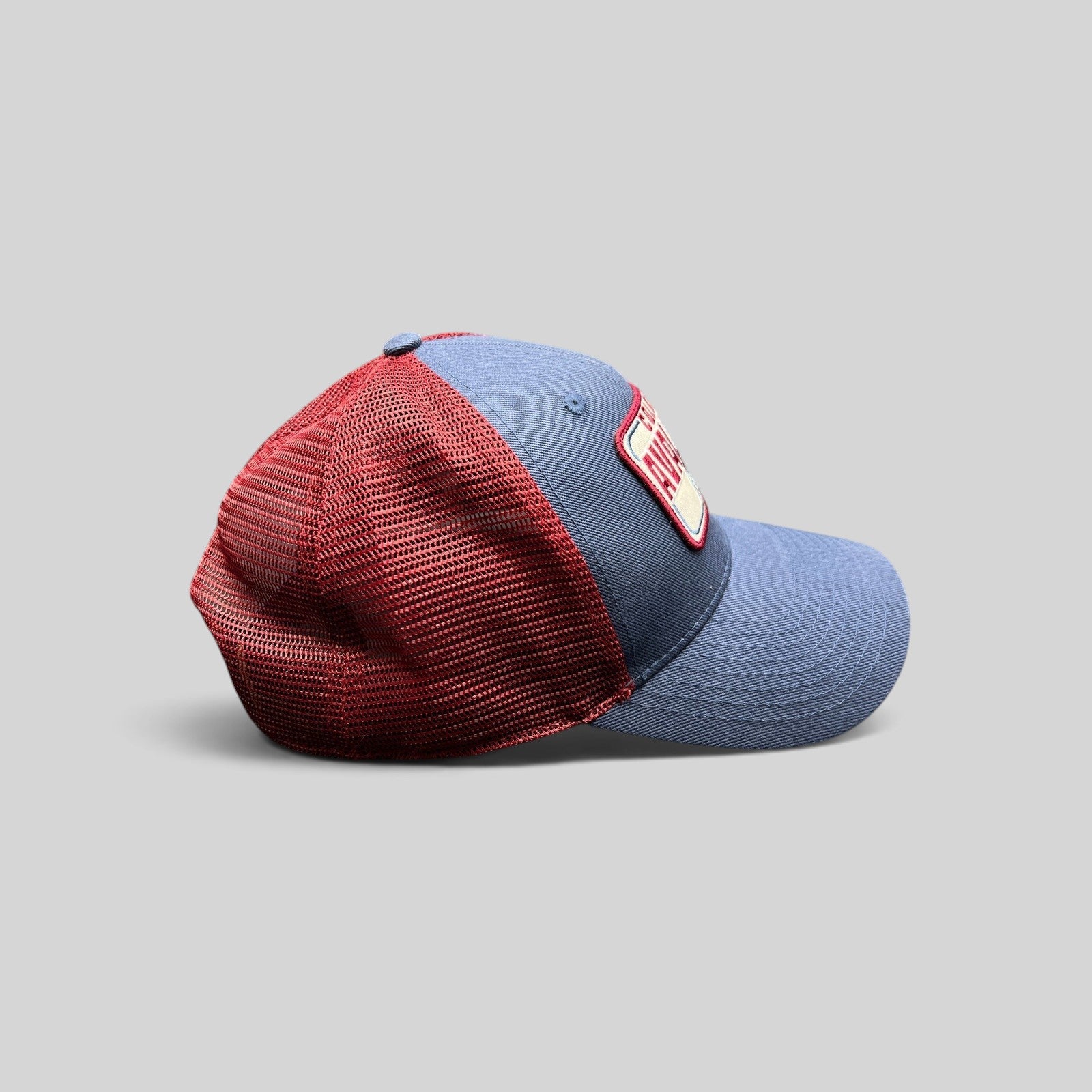 Raree Finds Colorado Avalanche NHL trucker snapback hat with blue cotton crown and maroon mesh back side view