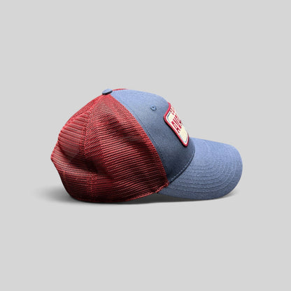 Raree Finds Colorado Avalanche NHL trucker snapback hat with blue cotton crown and maroon mesh back side view
