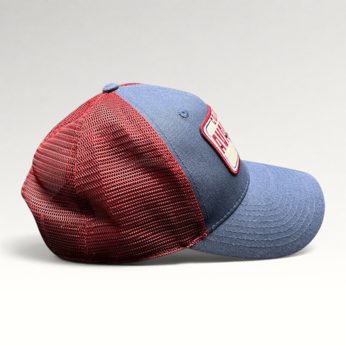 Raree Finds Colorado Avalanche NHL trucker snapback hat with blue cotton crown and maroon mesh back side view