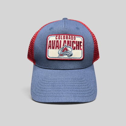 Raree Finds Colorado Avalanche NHL trucker snapback hat with blue cotton crown, maroon mesh back, and logo patch.