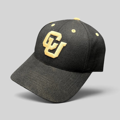 Raree Finds Colorado Buffaloes black and gold strapback hat with raised embroidered CU logo and gold eyelets