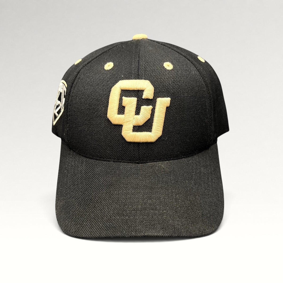 Raree Finds Colorado Buffaloes black strapback hat with raised gold embroidered CU logo and side patch