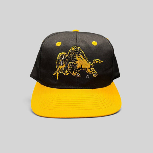 Raree Finds vintage 90s University of Colorado Buffaloes snapback hat with black crown and gold brim