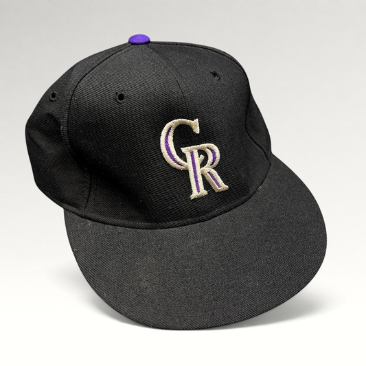 Raree Finds vintage Colorado Rockies New Era Diamond Collection fitted hat in black wool with silver and purple logo.