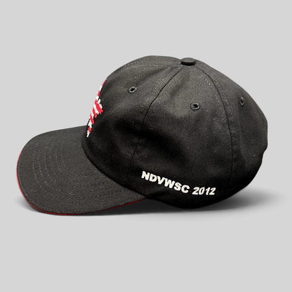 Raree Finds Corps Classics black strapback hat with red sandwich brim and NDVWSC 2012 side embroidery