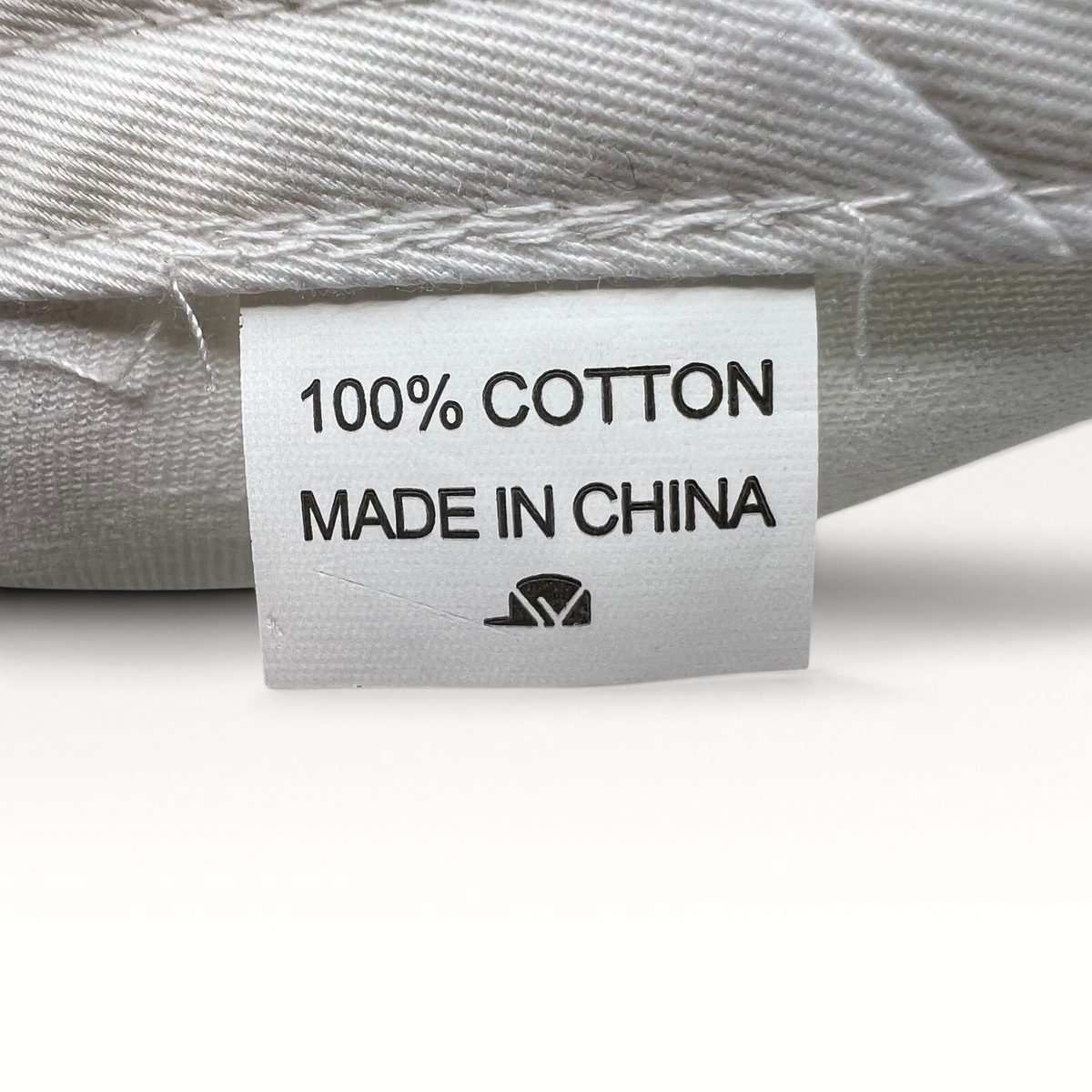 Raree Finds white cotton hat interior care label showing 100 percent cotton and made in China text