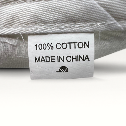 Raree Finds white cotton hat interior care label showing 100 percent cotton and made in China text