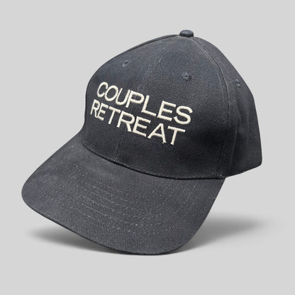 Raree Finds navy cotton strapback hat with white Couples Retreat embroidery, original 2009 film cast and crew merch.