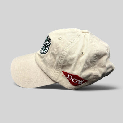 Raree Finds cream cotton 2010 Brickyard 400 NASCAR strapback hat with embroidered Dow logo on the side