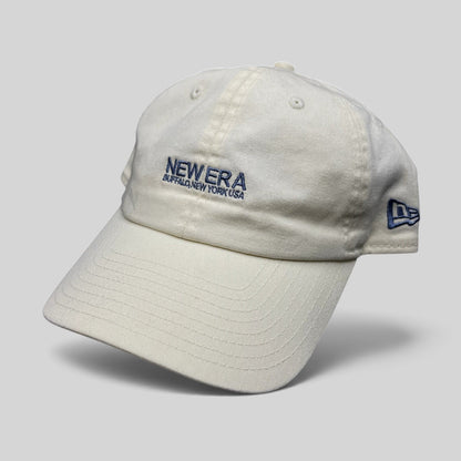 Raree Finds cream 100% cotton New Era strapback hat with embroidered Buffalo New York USA logo and curved brim