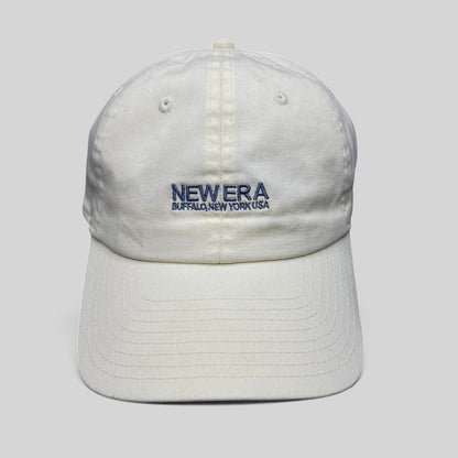 Raree Finds cream New Era cotton strapback hat with embroidered Buffalo New York USA logo and curved brim