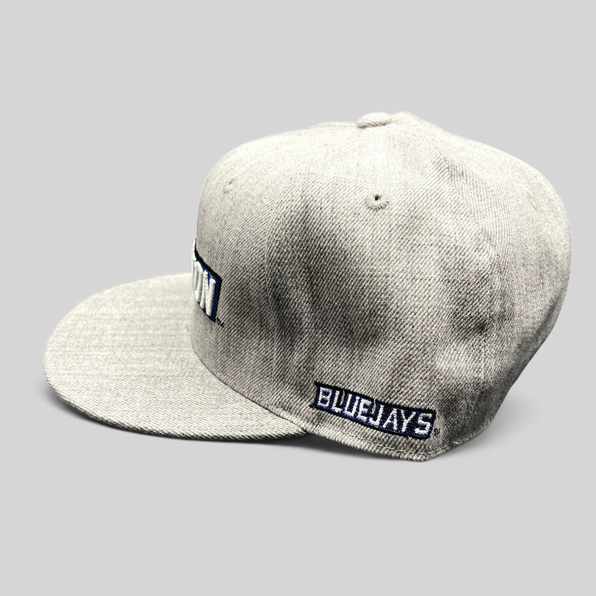 Raree Finds heather gray Creighton Bluejays fitted wool blend cap with raised script embroidery and flat bill