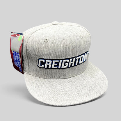 Raree Finds gray wool blend Creighton Bluejays fitted hat with raised embroidered script and flat bill