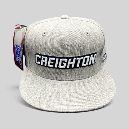 Raree Finds gray wool blend Creighton Bluejays fitted hat with raised embroidered script and flat bill