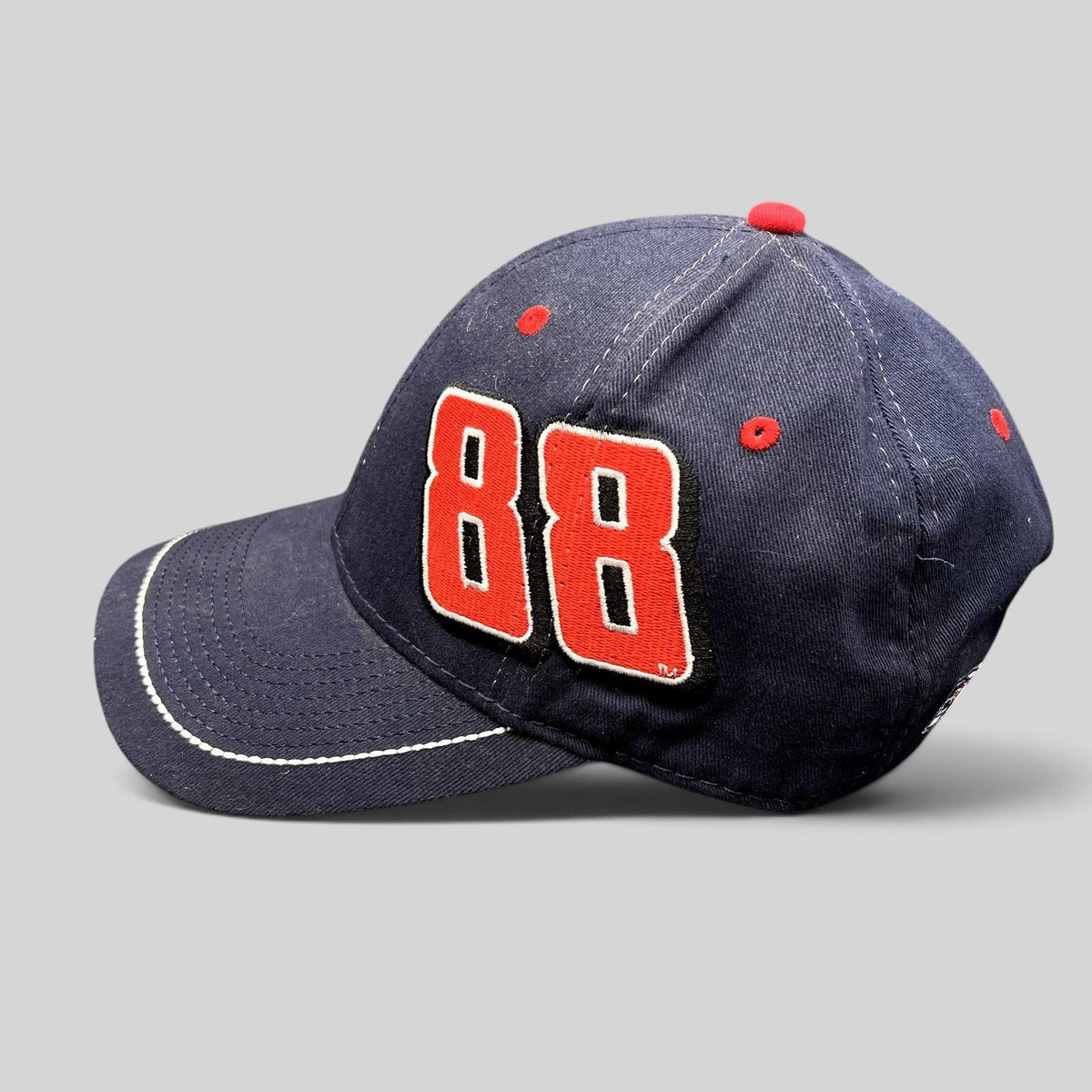 Raree Finds navy blue Dale Earnhardt Jr. #88 NASCAR hat with raised red embroidered numbers and a curved brim