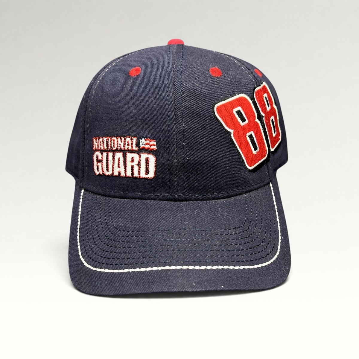 Raree Finds navy blue Dale Earnhardt Jr. #88 National Guard NASCAR hat with red embroidered graphics and curved brim