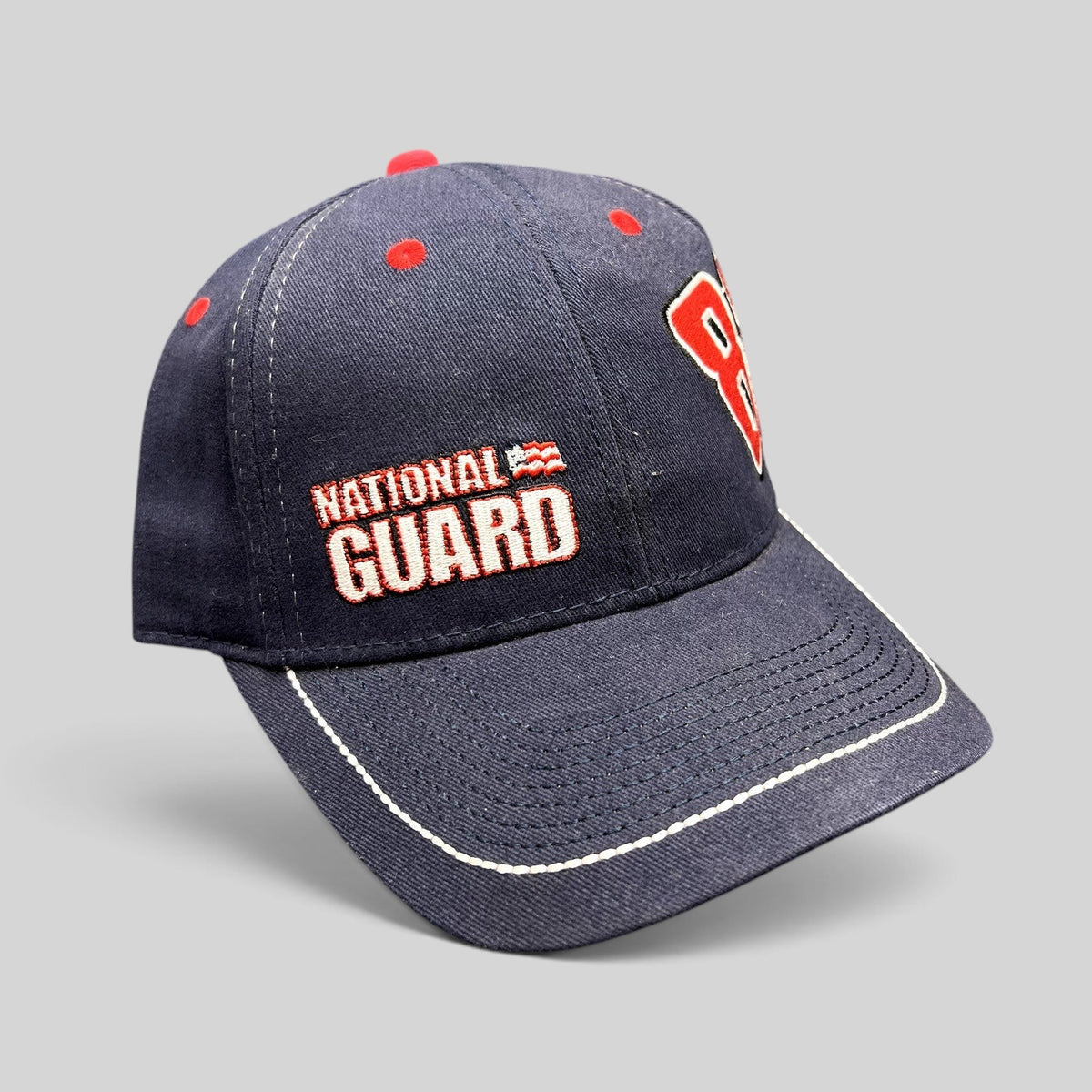 Raree Finds navy blue Dale Earnhardt Jr. #88 National Guard NASCAR hat with red and white embroidered details.