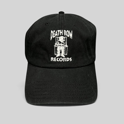 Raree Finds black cotton strapback hat featuring the white embroidered Death Row Records electric chair logo