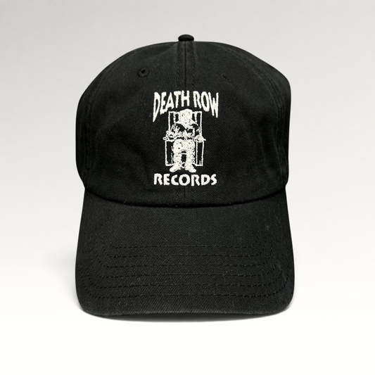 Raree Finds black cotton strapback hat featuring the white embroidered Death Row Records electric chair logo