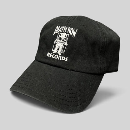 Raree Finds black cotton strapback hat featuring the white embroidered Death Row Records electric chair logo.
