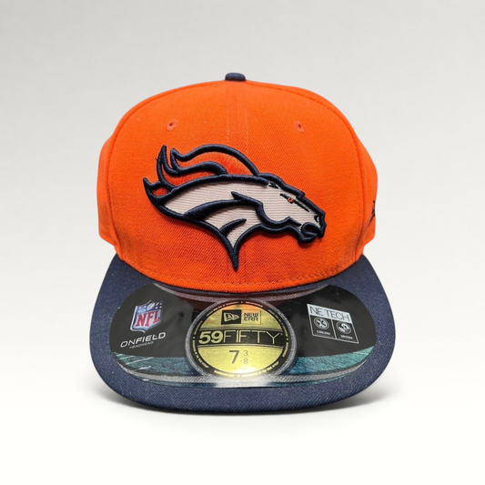 Raree Finds Denver Broncos New Era 59FIFTY fitted hat with orange crown, navy brim, and embroidered team logo.