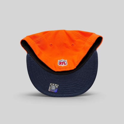 Raree Finds Denver Broncos New Era NFL on-field fitted hat showing the orange crown, navy brim, and NFL shield logo.