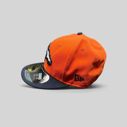 Raree Finds Denver Broncos New Era fitted hat with orange crown, navy brim, and embroidered team logo