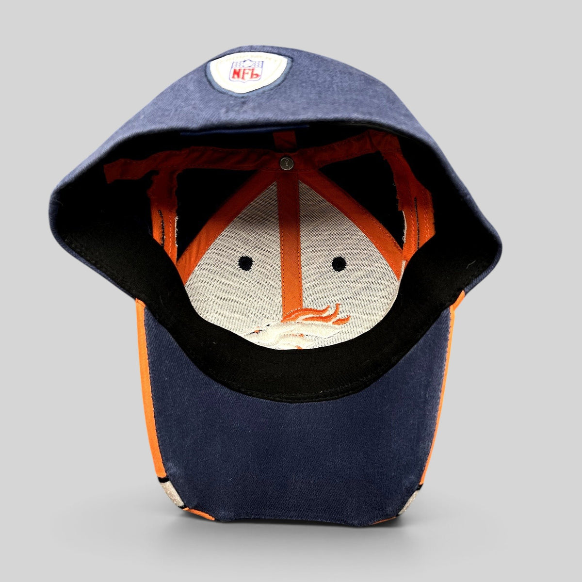 Raree Finds vintage Reebok Denver Broncos NFL sideline hat in navy, orange, and white with embroidered team logo