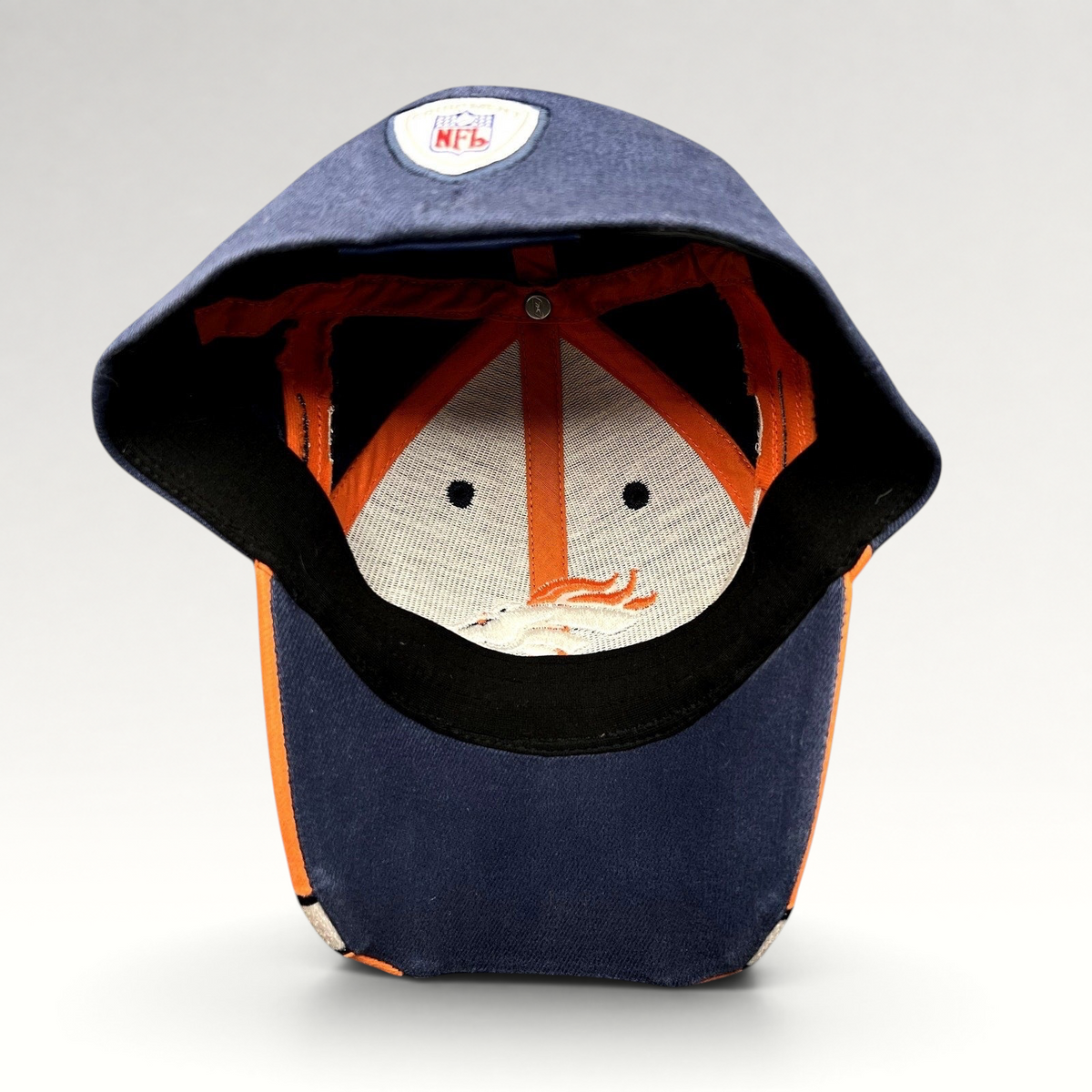 Raree Finds vintage Reebok Denver Broncos NFL sideline hat in navy, orange, and white with embroidered team logo