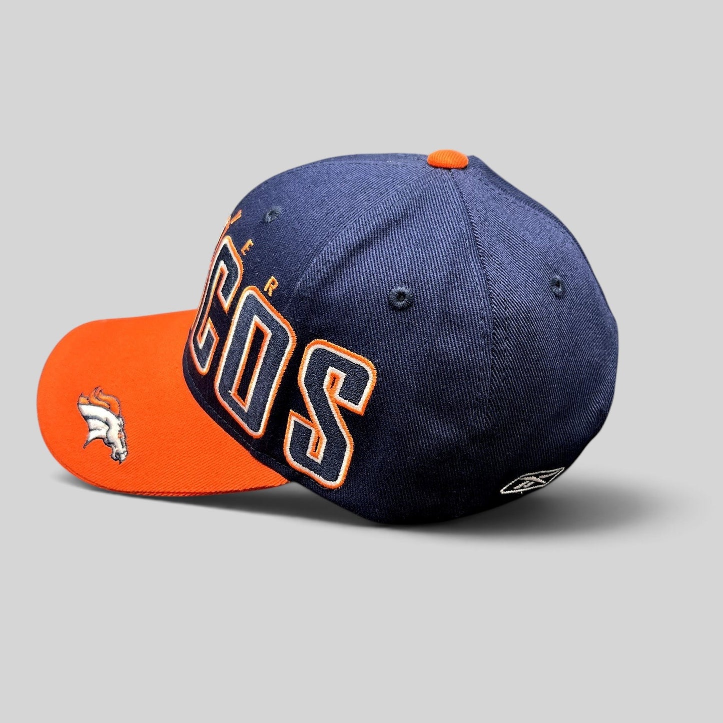 Raree Finds NWT Reebok Denver Broncos navy and orange cotton twill strapback hat with oversized front embroidery
