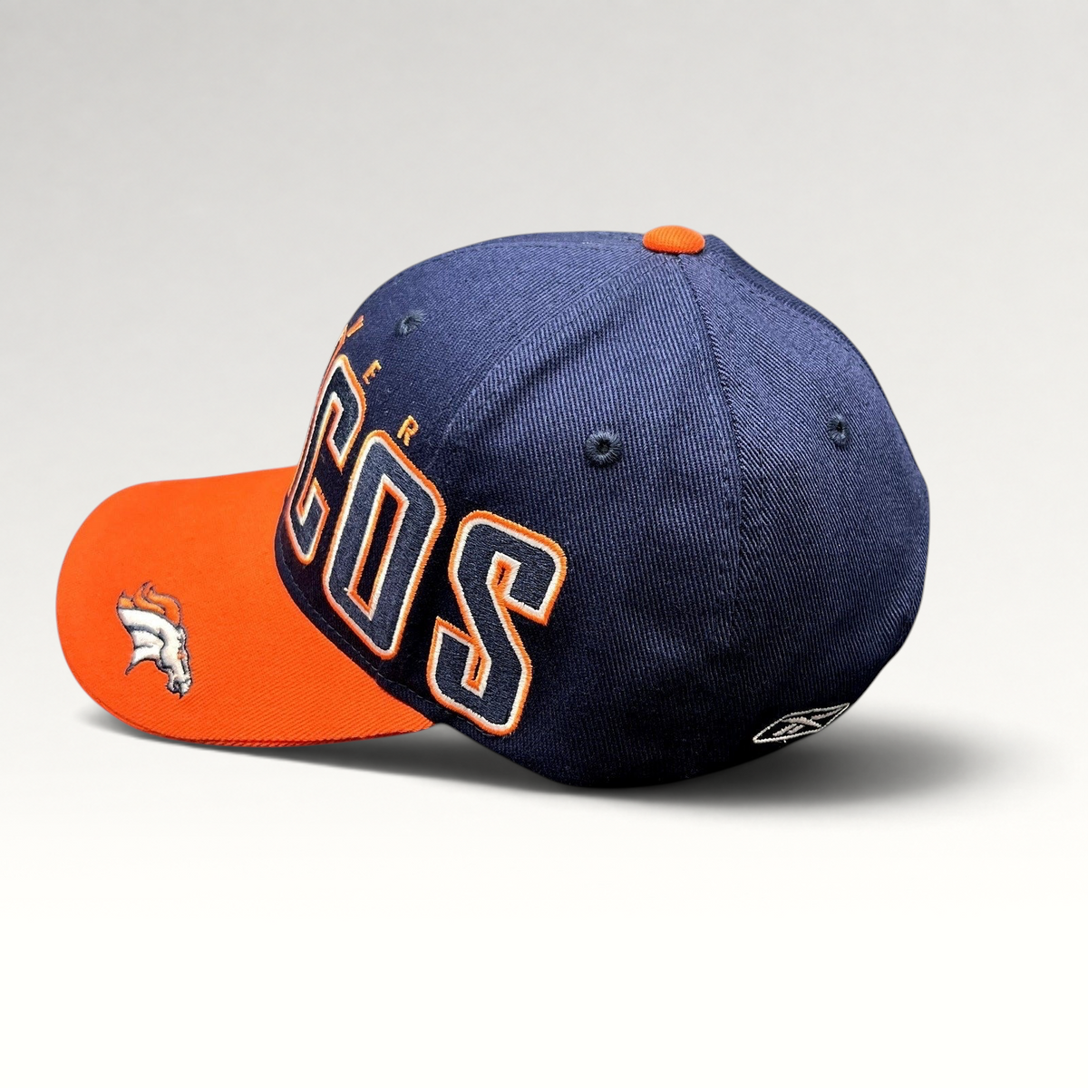 Raree Finds NWT Reebok Denver Broncos navy and orange cotton twill strapback hat with oversized front embroidery