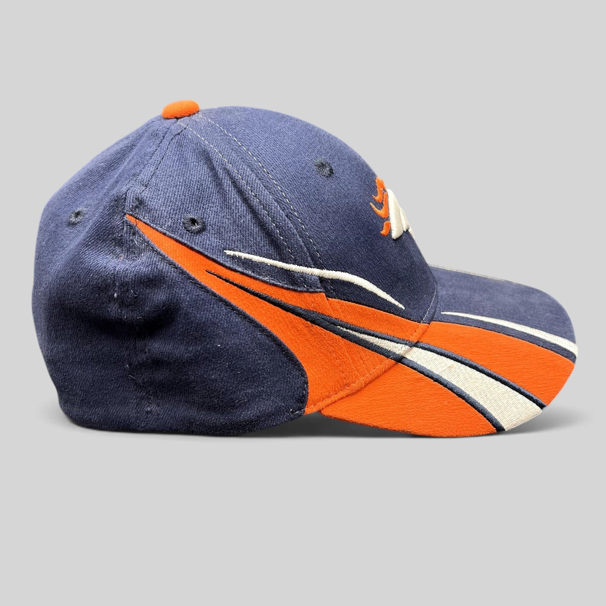 Raree Finds vintage Reebok Denver Broncos sideline hat in navy, orange, and white with embroidered team logo.