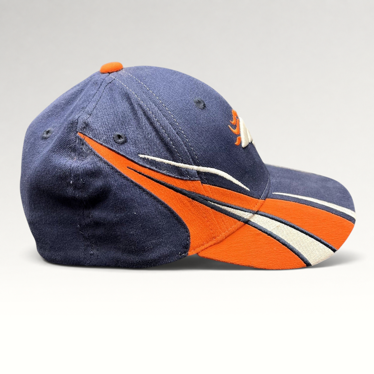 Raree Finds vintage Reebok Denver Broncos sideline hat in navy, orange, and white with embroidered team logo.