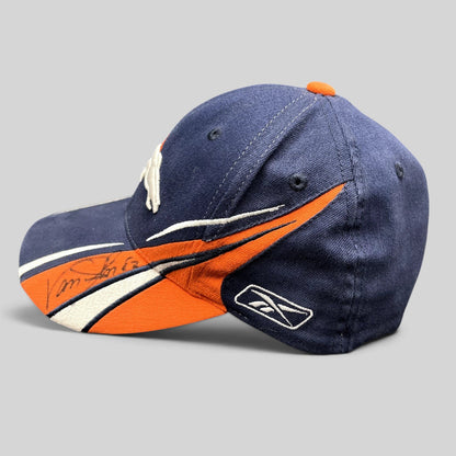 Raree Finds vintage Reebok Denver Broncos sideline hat in navy and orange with Vance Johnson autograph on the brim