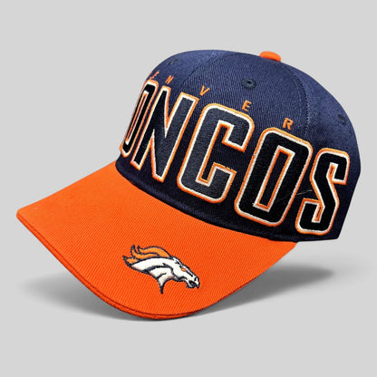 Raree Finds NWT Reebok Denver Broncos navy and orange cotton twill strapback hat with oversized front embroidery.